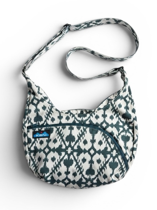Kavu Handbags - KAVU Sydney Canvas Crossbody Sling Bag Boho Teal Ikat Print Adjustable Strap O/S